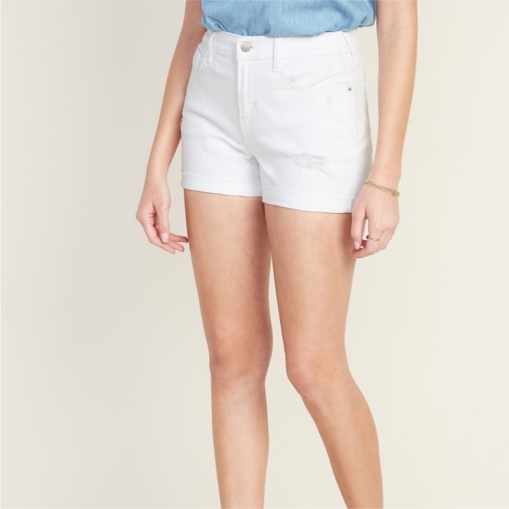 Old Navy White Distressed Denim Boyfriend Shorts